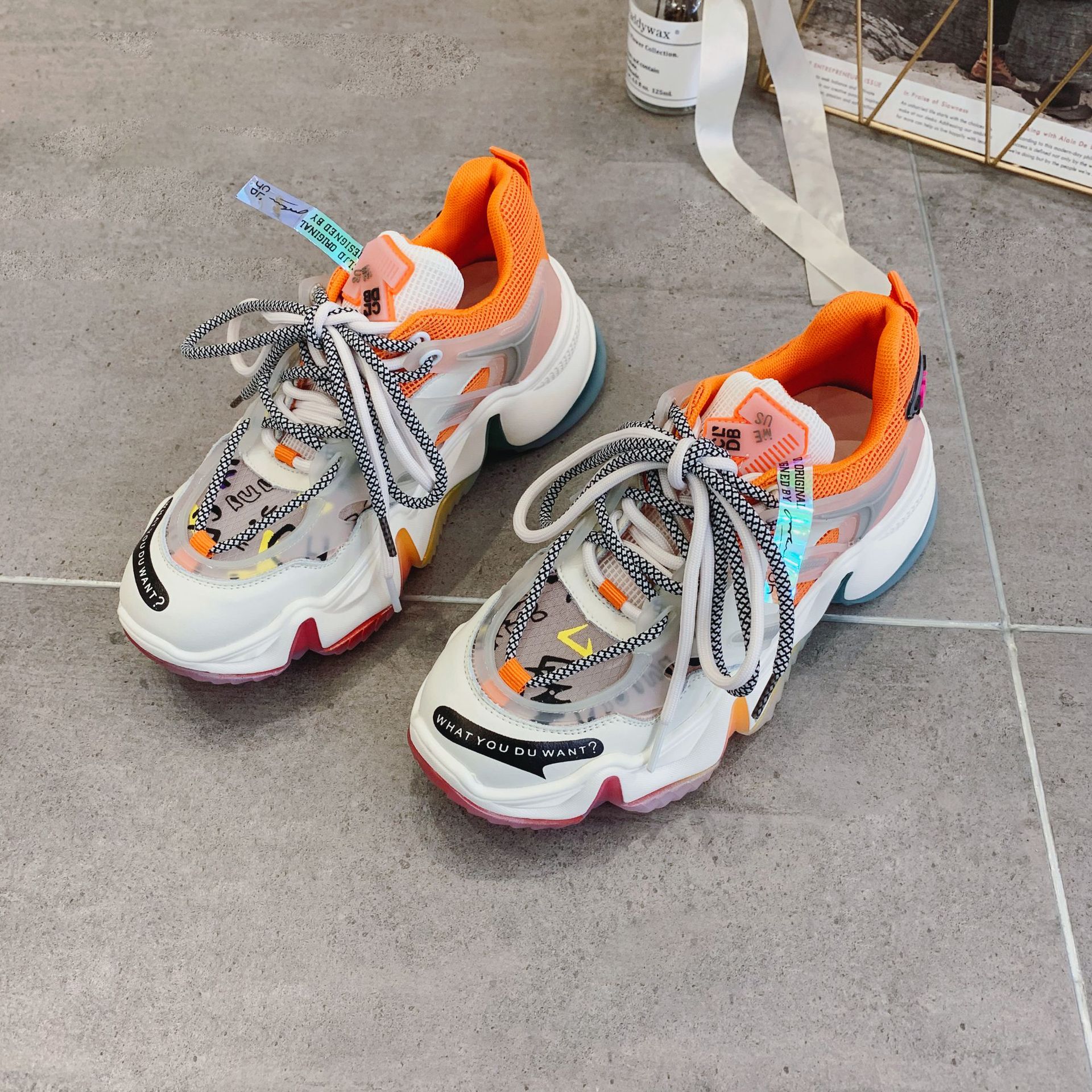 2022夏季新款网面休闲鞋女鞋厚底彩虹底老爹鞋女透气运动鞋女厂家