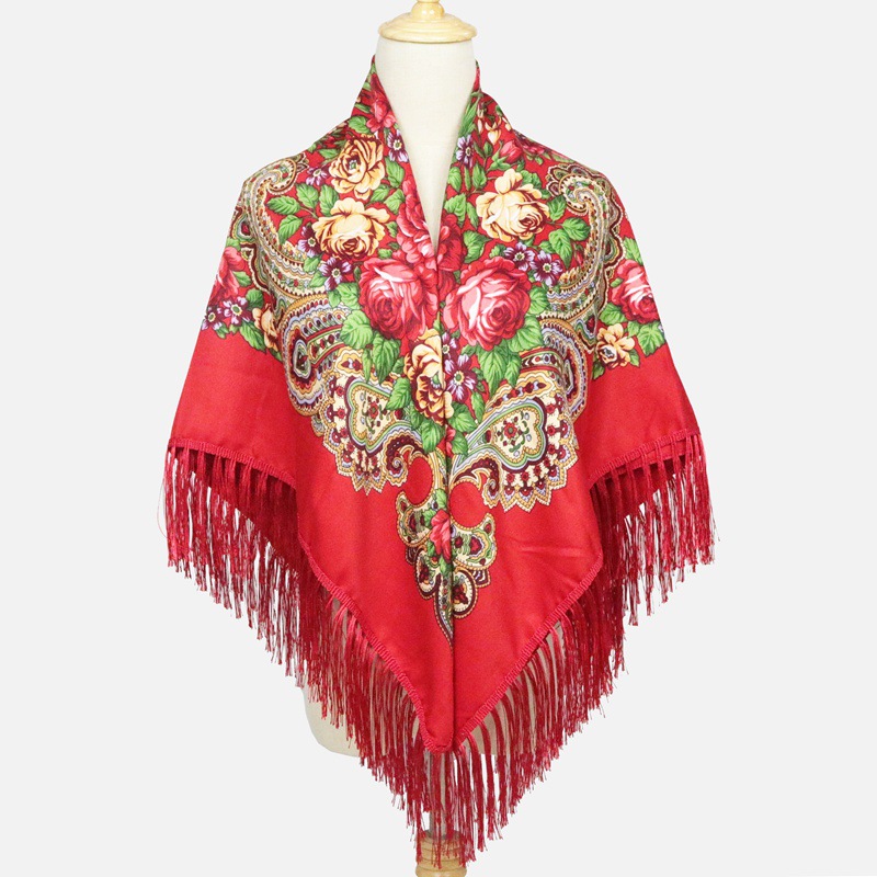 Ethnic Style Tassel Talma Russian Style Baotou Scarf Large Size Cotton Warm Shawl Large Kerchief