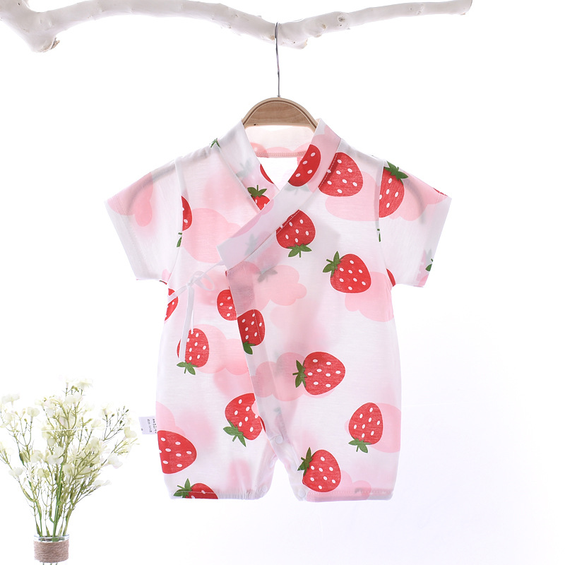 Baby Jumpsuit Summer Combed Cotton Printed Korean Style Baby Romper Lightweight Breathable Men and Women Baby Short Sleeve Kimono Baby Clothes