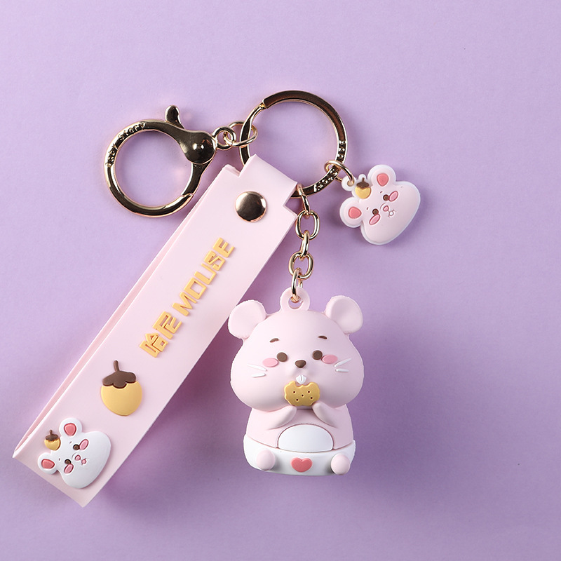 2020新款钥匙扣哈尼鼠软胶pvc环保滴塑3d公仔挂件 皮绳钥匙扣定制