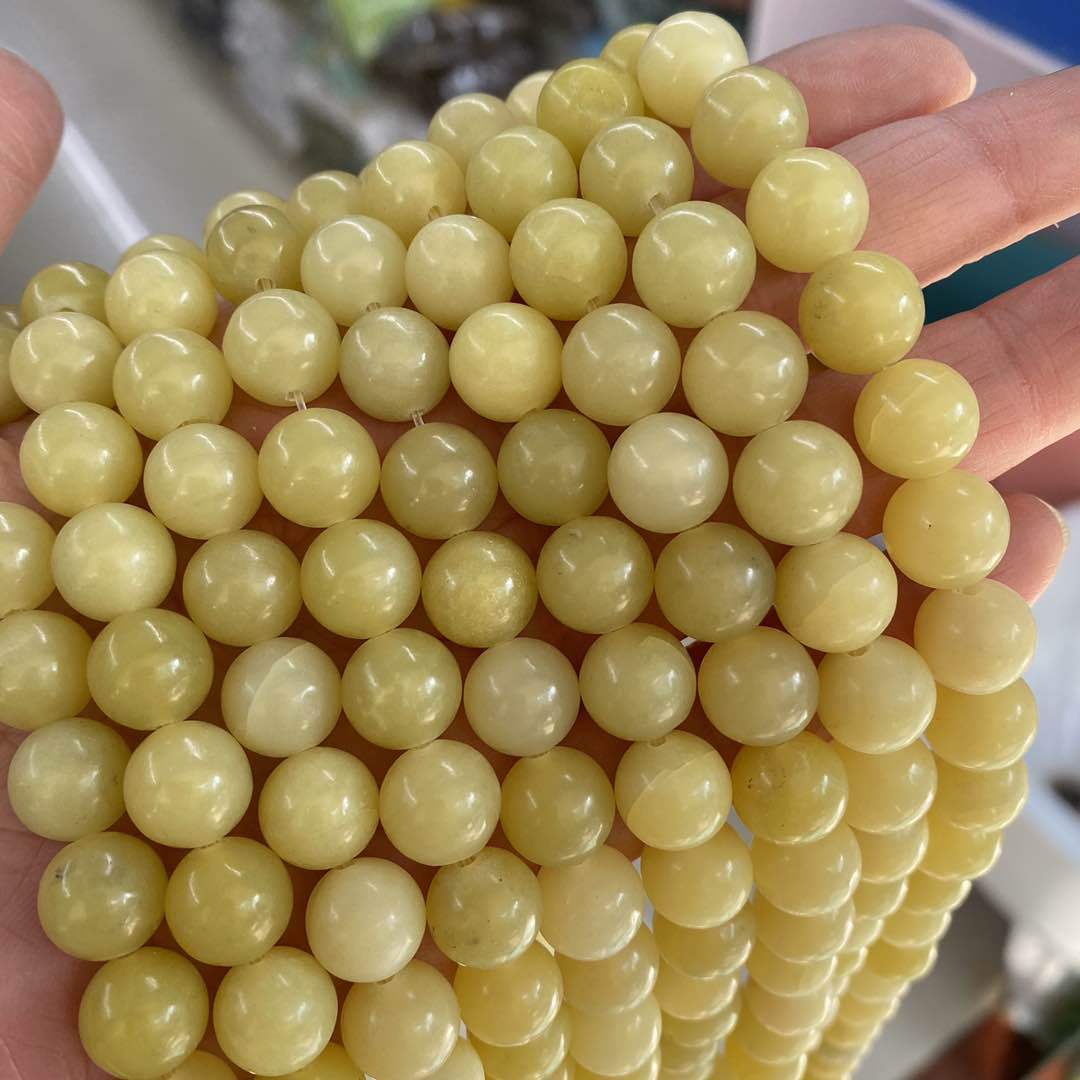 7a天然石 lemon jade天然柠檬石散珠圆珠柠檬玉珠子厂家直供跨境