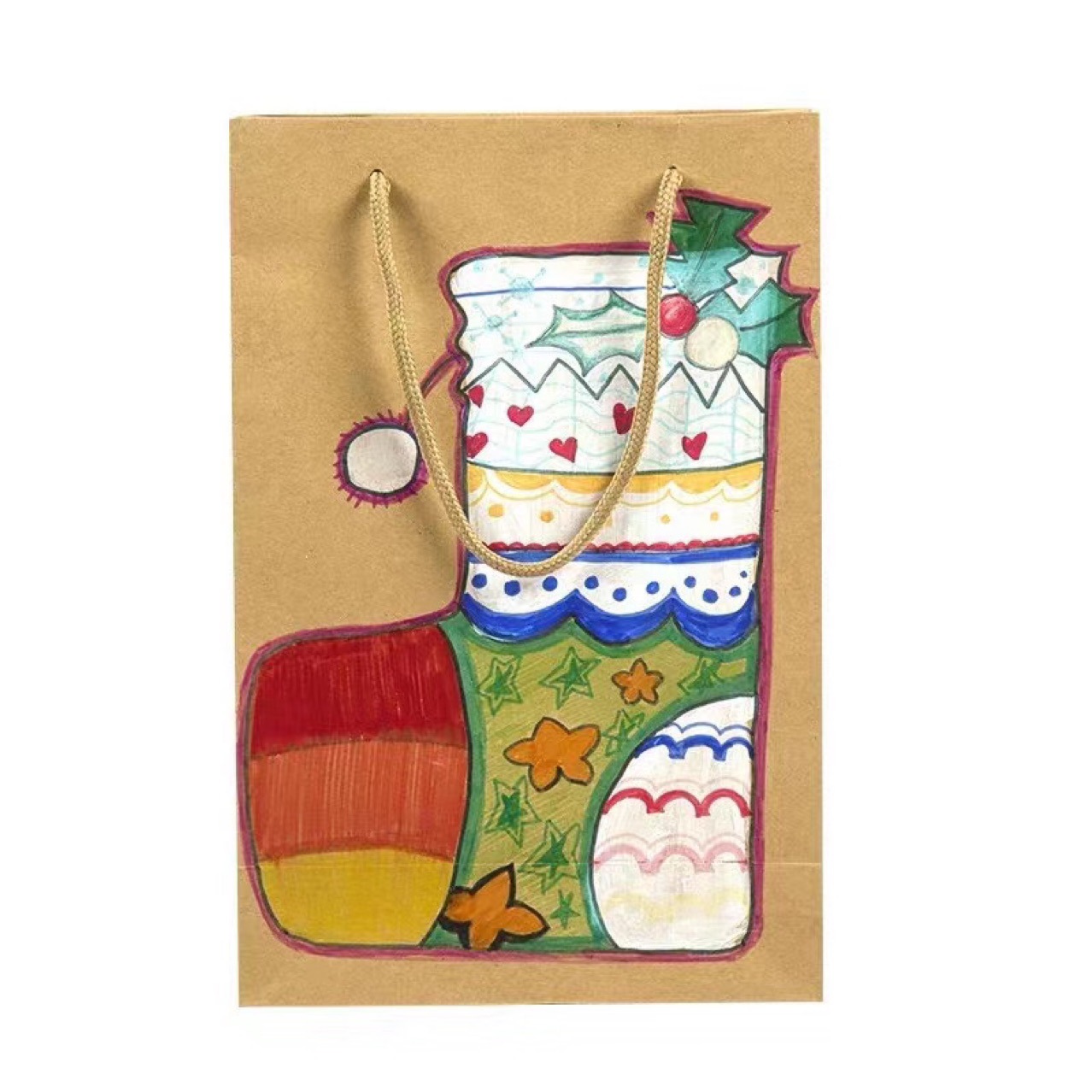 牛皮纸空白手提袋 diy手工干花麻绳简笔画真花亲子暖场活动材料