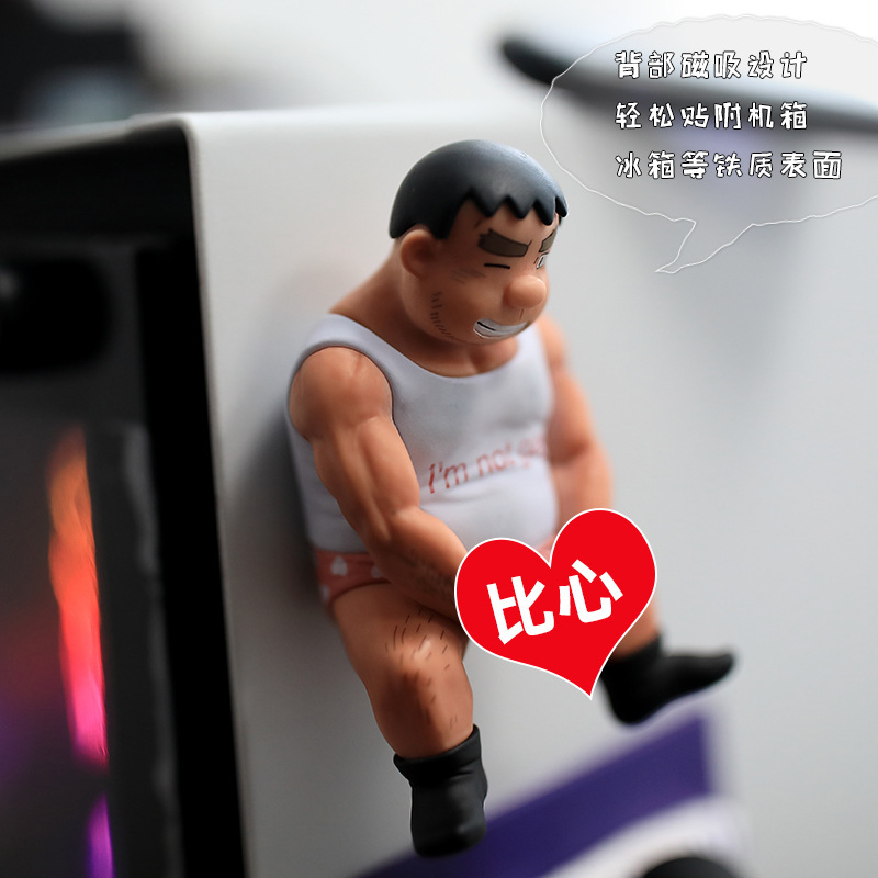 动漫批发q版毁童年系列公仔冰箱贴磁吸比心胖虎模型摆件代发