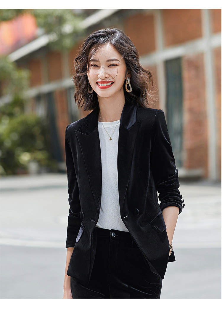 金丝绒西装套装女时尚职业装气质女神范职场总裁主持人西服20128