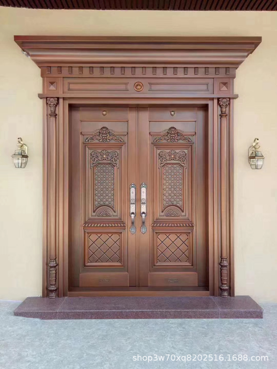 佛山门厂定制别墅双开罗马柱大门 仿铜进户防盗门子母门楼层门
