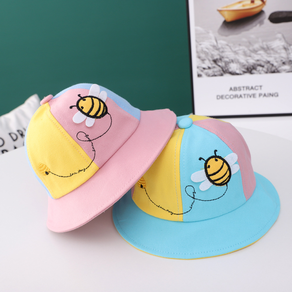 碧达儿童帽子秋款卡通小蜜蜂男女宝宝渔夫帽 拼色可爱婴儿盆帽ins