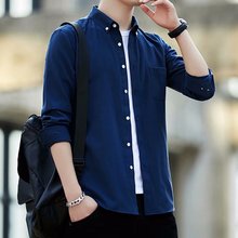 夏季牛津纺男士长袖白衬衫宽松休闲外套韩版潮流帅气短袖衬衣服寸