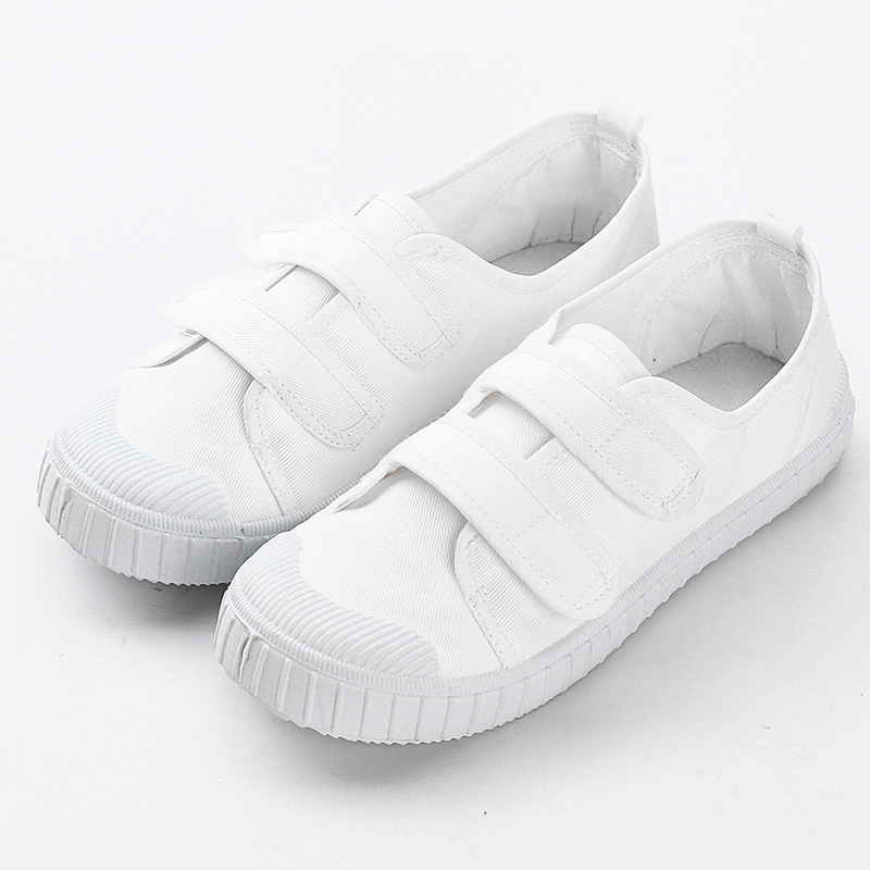 童鞋小白鞋儿童白色帆布鞋学校指定白布鞋男童白球鞋女童魔术贴鞋