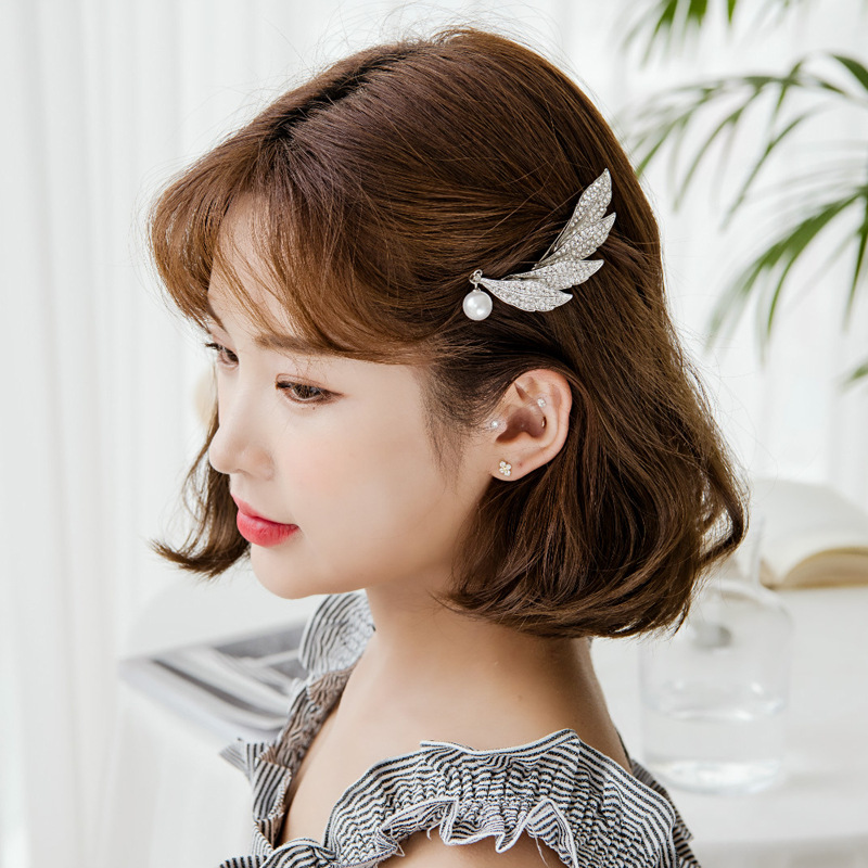 羽毛弹簧夹发卡 短发女半扎发夹后脑勺韩国头饰盘发简约顶夹发饰