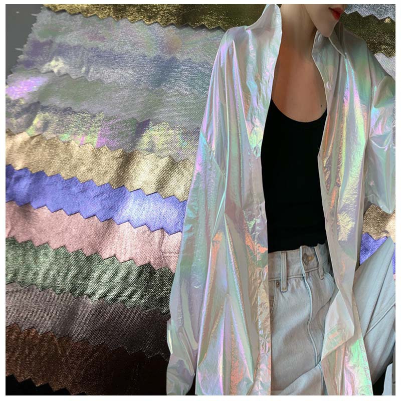 幻彩镜面镭射七彩虹反光箱包皮革加厚柔软复古炫彩洗水pu服装面料