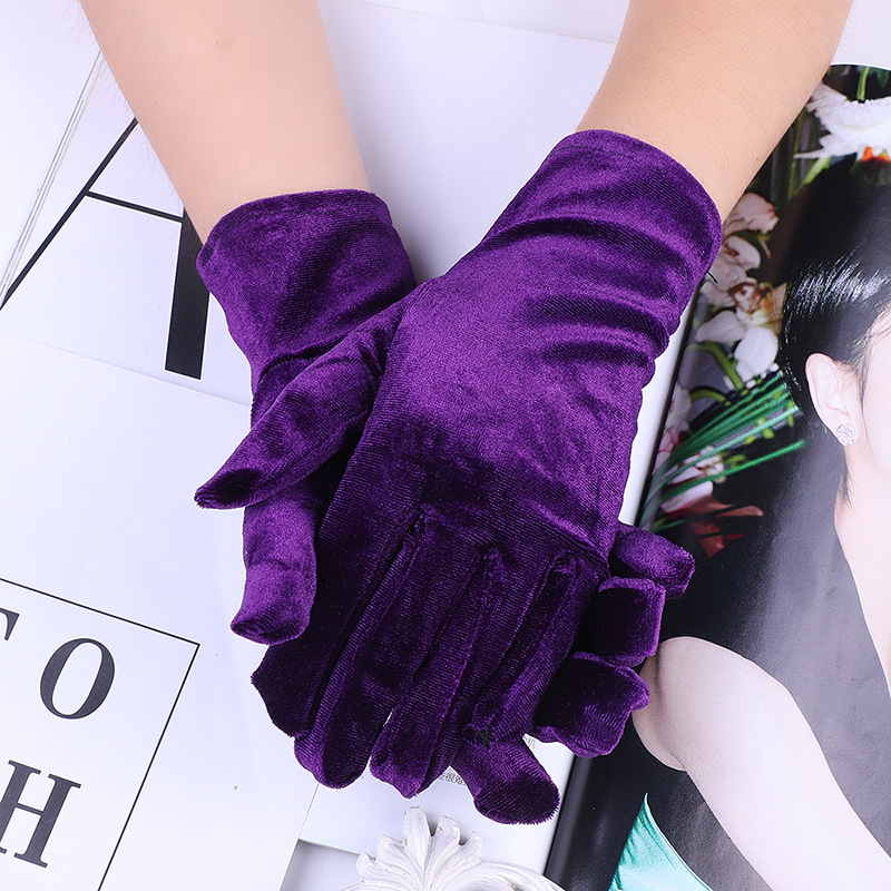 秋冬季女士金丝绒手套弹力平口丝绒手套户外骑行保暖开车手套批发