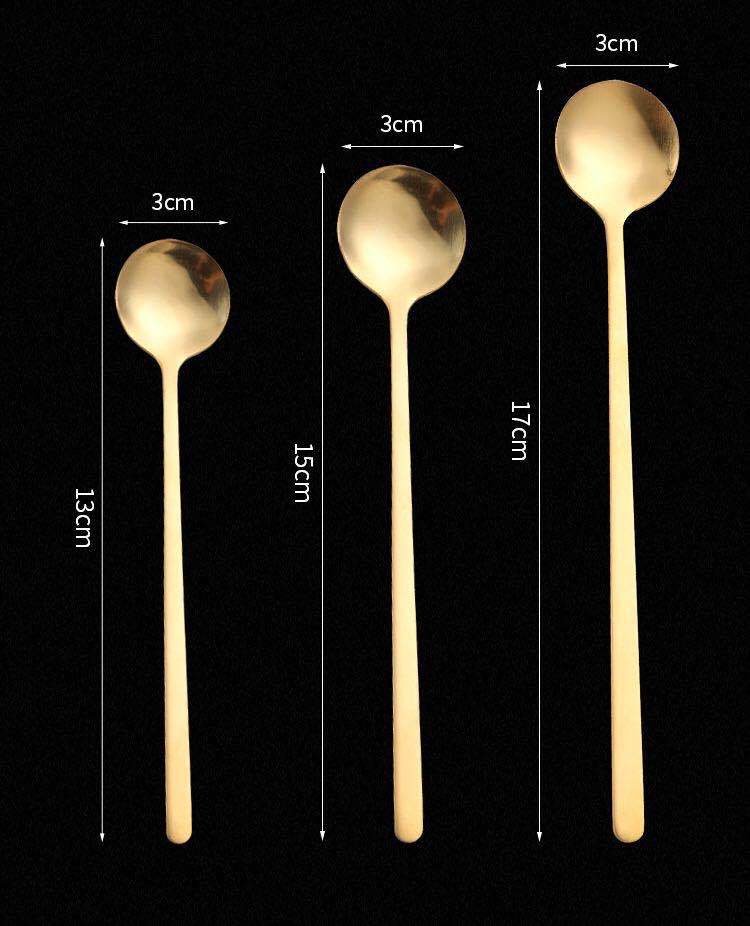 不锈钢镀钛金甜品勺酒吧勺咖啡店调味羮长柄勺搅拌勺冰勺子奶茶勺