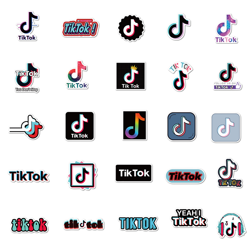 50张tiktok logo抖音涂鸦贴纸装饰防水拉杆箱电脑手机壳贴画跨境
