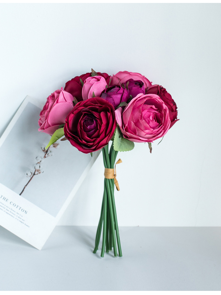 仿真花婚庆手捧花手扎9头英伦玫瑰 家居装饰桌面摆放室内绢花花束