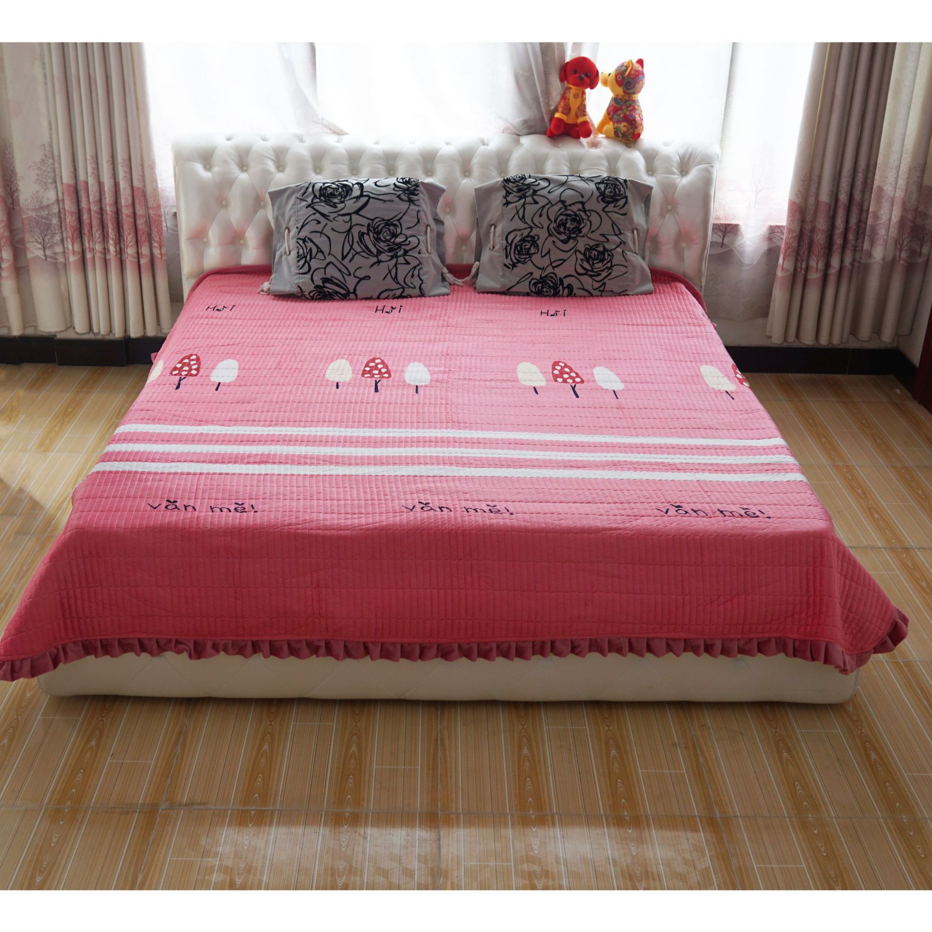 新款水晶绒床盖绗缝韩式ab面牛奶绒盖毯加厚保暖夹棉床盖现货批发