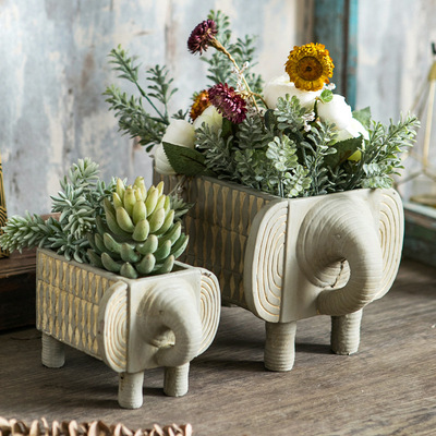 卡通大象带孔花盆园艺种植盆家居树脂装饰工艺品阳台多肉绿植盆栽