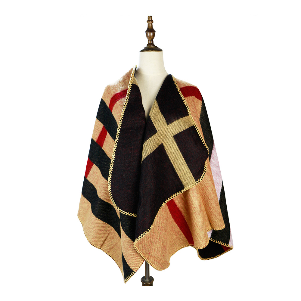 冬款开叉格子披肩斗篷大披风秋冬款加厚常年供货