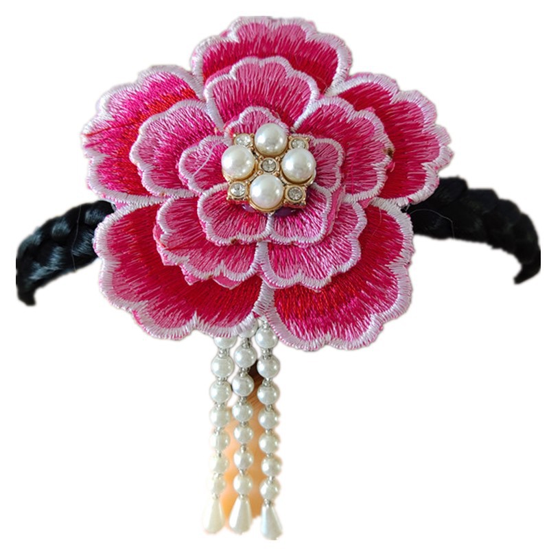 韩国新款朝鲜族韩服头饰发箍绣花彩色水钻款发饰大花民族舞蹈配饰