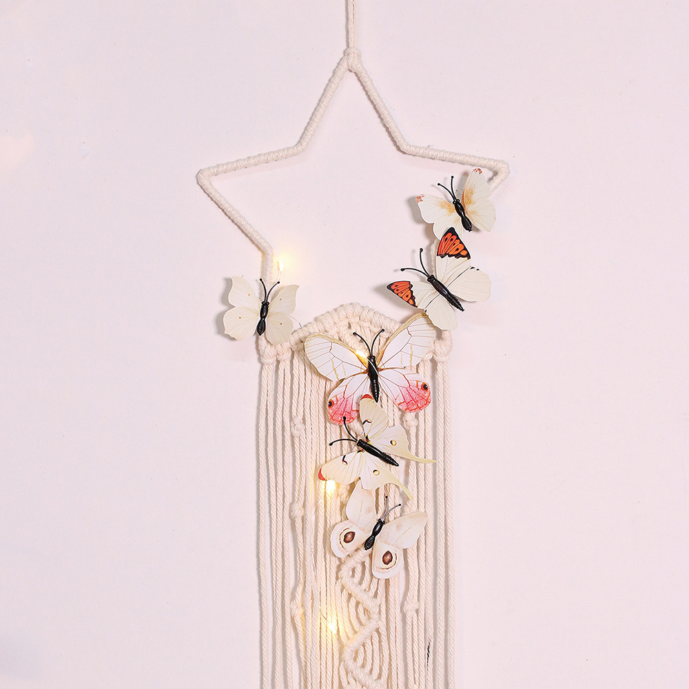 跨境专供ins手工编织挂毯家居挂件五角星蝴蝶捕梦网房间装饰批发