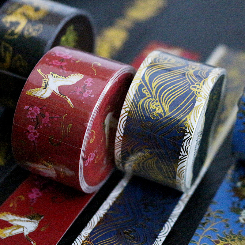 新款烫金古风和纸胶带 中国风文创手帐胶带定制日式和风手账素材