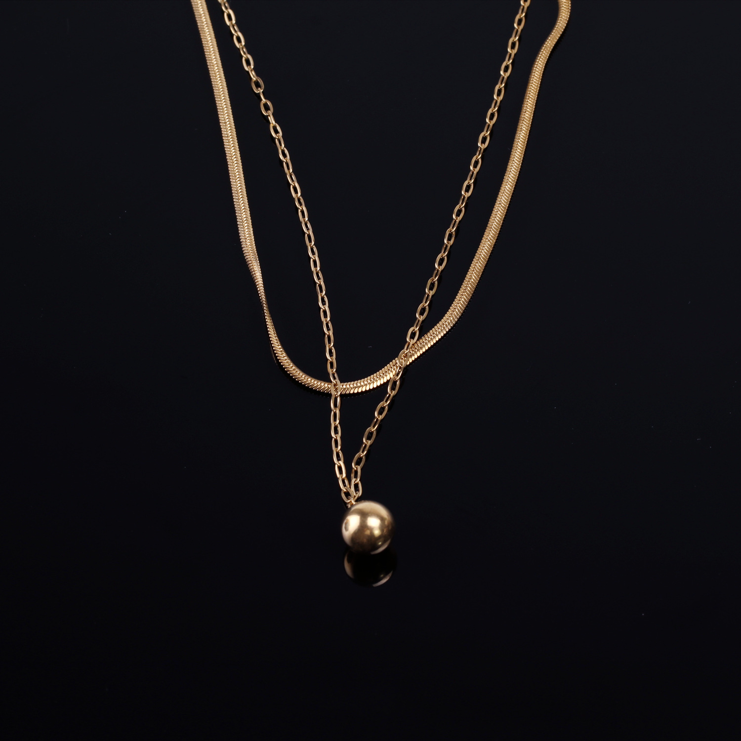 钛钢蛇链双层圆球项链简约锁骨链气质百搭冷淡风高级感法式吊坠