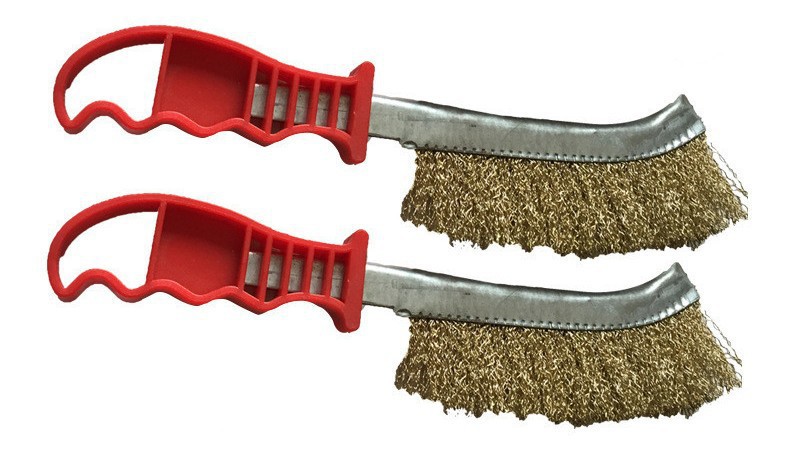 厂家直销钢丝刀刷镀铜除锈刷刀形清缝刷烧烤工具钢丝塑料柄铁刷子