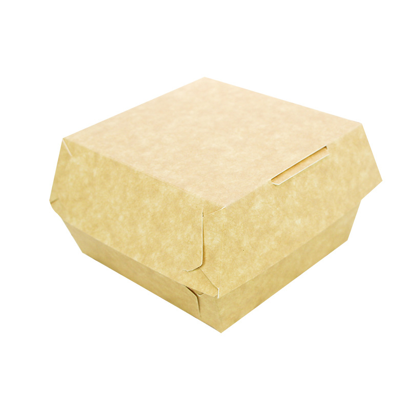 Disposable Kraft Paper Coated Hamburger Box Manufacturers Customized Snacks Fried Chicken Hamburger Take out Take Away Paper Box Customized