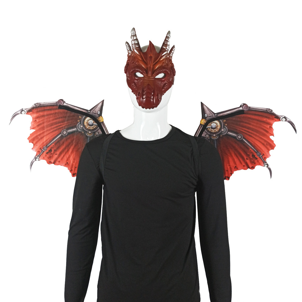 跨境货源现货万圣节狂欢节成人化装舞会蒸汽朋克龙面具翅膀套装