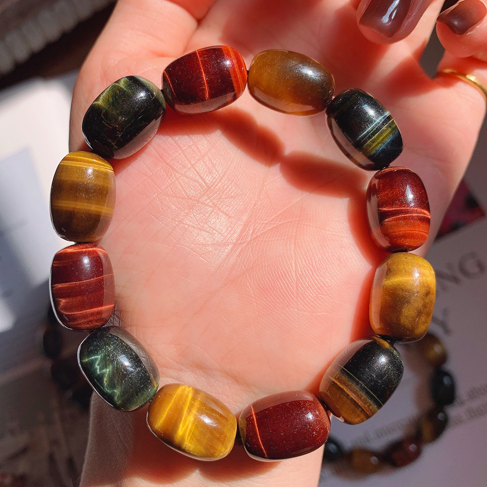 天然彩虎眼桶珠手串 彩色虎眼石黄虎眼石蓝虎眼手串 厂家批发