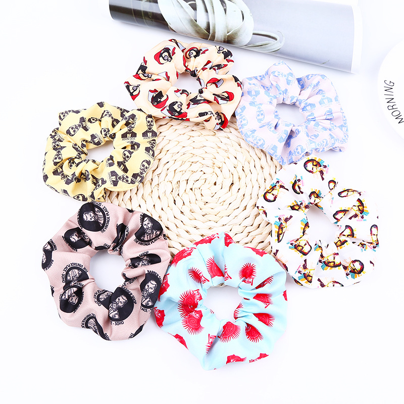 Rudan Original Head Figure Printing Series Large Intestine Hair Ring Ins Hair Band Polyester Flower Cloth Hair Accessories Customizable