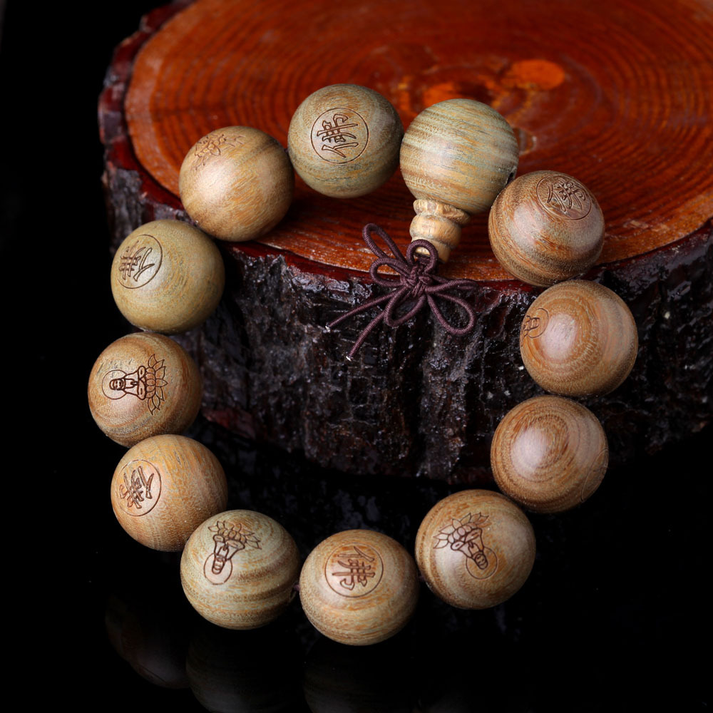 绿檀木 沉檀木 佛珠手链 15mm 20mm 男女款 佛教用品批发 刻佛