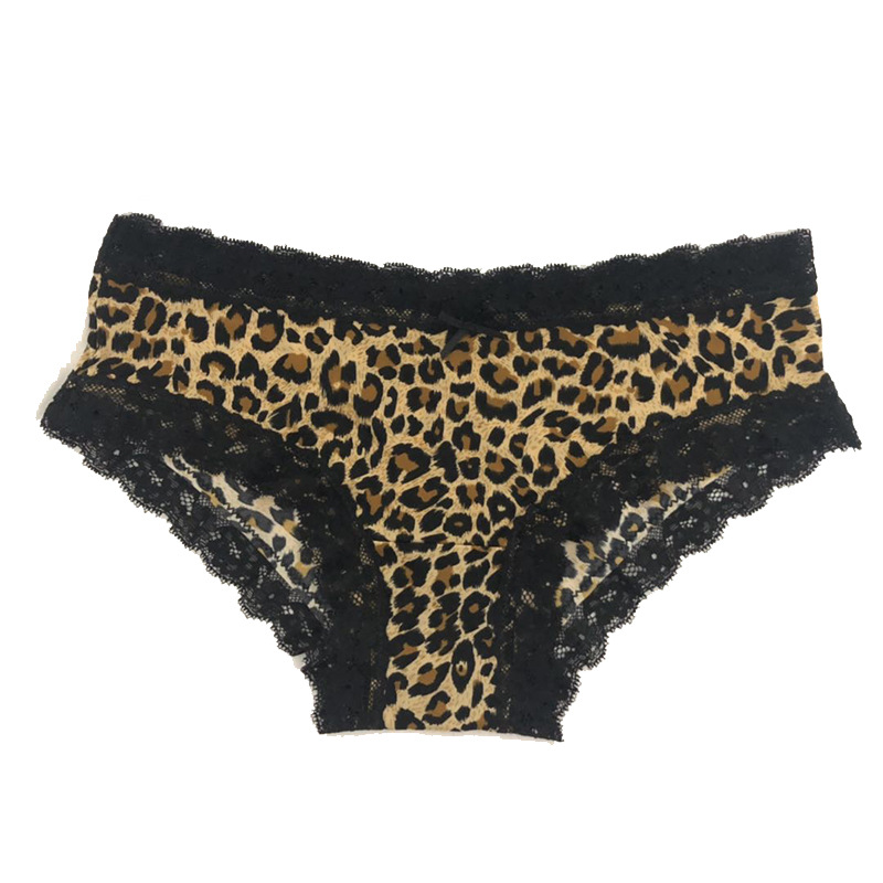 性感牛奶丝冰丝豹纹少女低腰三角裤欧美诱惑蕾丝无痕女士内裤无痕