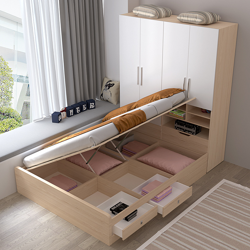 一体床加衣柜榻榻米小户型简约现代床柜储物床无床头高箱双人