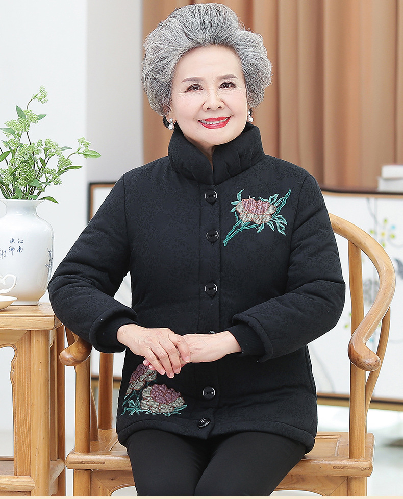 奶奶冬装加绒棉衣60岁70老太太短款棉服老年人太太加厚棉袄外套女