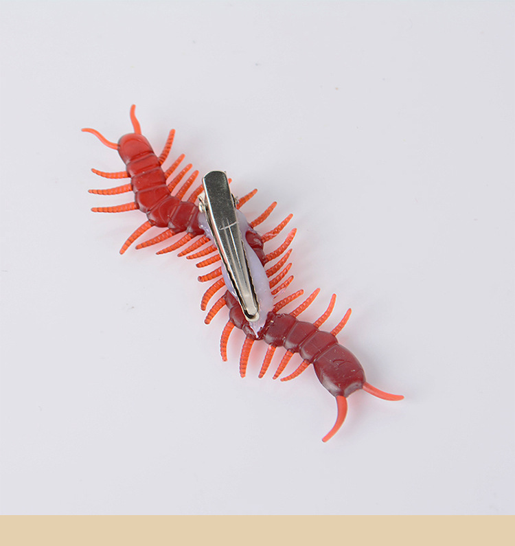 跨境新款万圣节恶搞吓人假蜈蚣发夹 新奇特整蛊道具蜈蚣发卡头饰