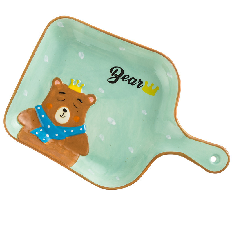 Creative Cheese Baked Rice Baking Tray Cute Cartoon Square Oven Baking Handle Plate Household Ceramic Children Plate