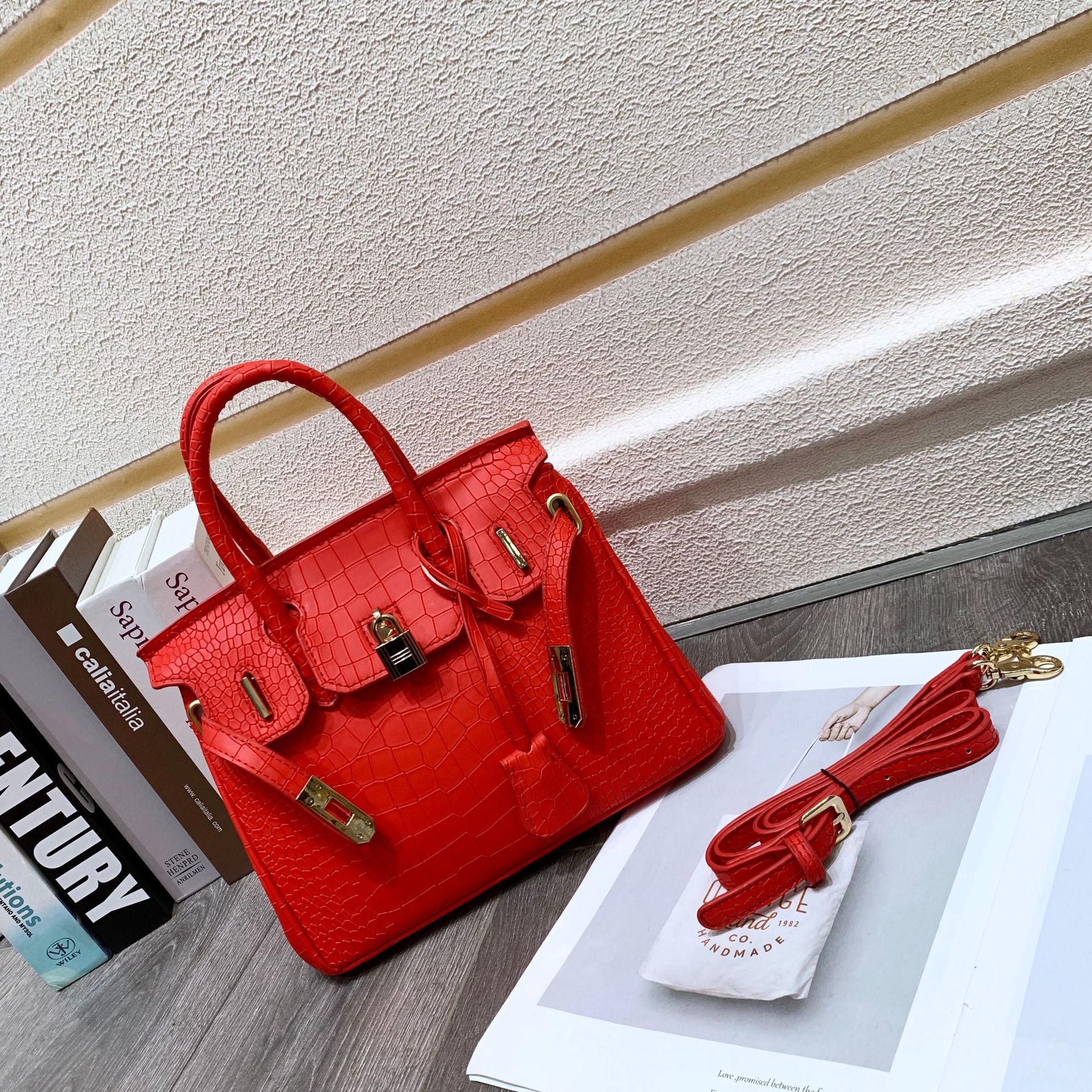 新娘包包红色女结婚鳄鱼纹铂金包大气2020新款潮大容量斜跨手提包