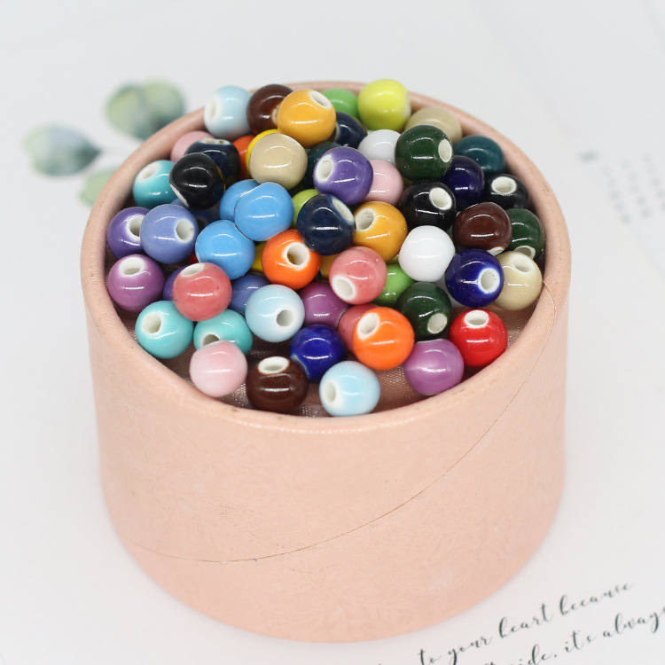 8mm Solid Color Candy Jingdezhen Ceramic Scattered Beads Color Glaze DIY Ornament Accessories Personalized Bracelet Woven Material