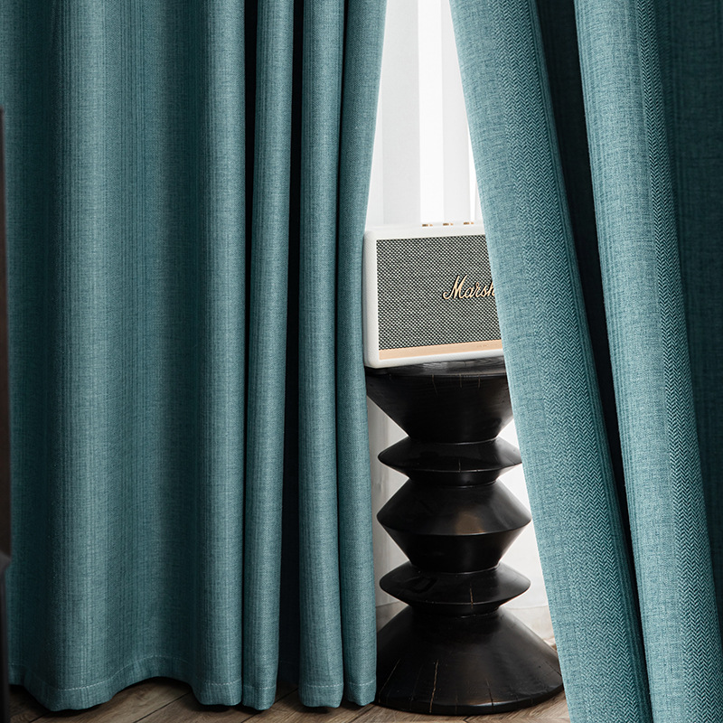 蓝色窗帘纱帘透光不透人雪纺纱半遮光阳台天丝绒纱宝蓝色纯色窗纱