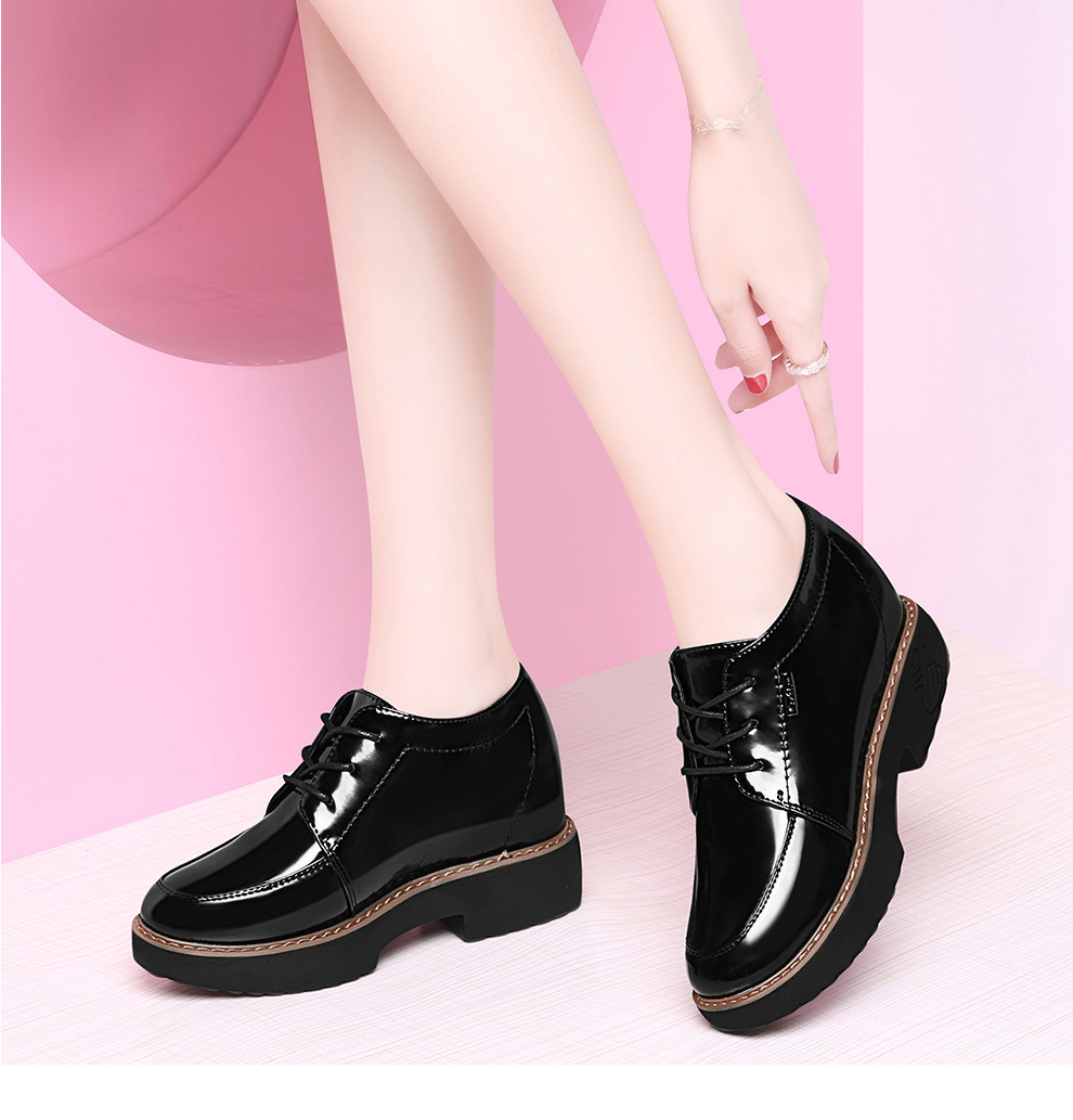 莱卡金顿厚底小皮鞋女2020春季新款内增高真皮女鞋春款lolita鞋子