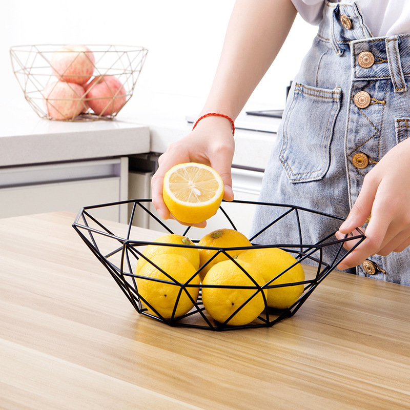 Nordic Minimalist Geometric Iron Fruit Basket Living Room Home Fruit Plate Household Creative Hollow Snack Dish Storage Basket