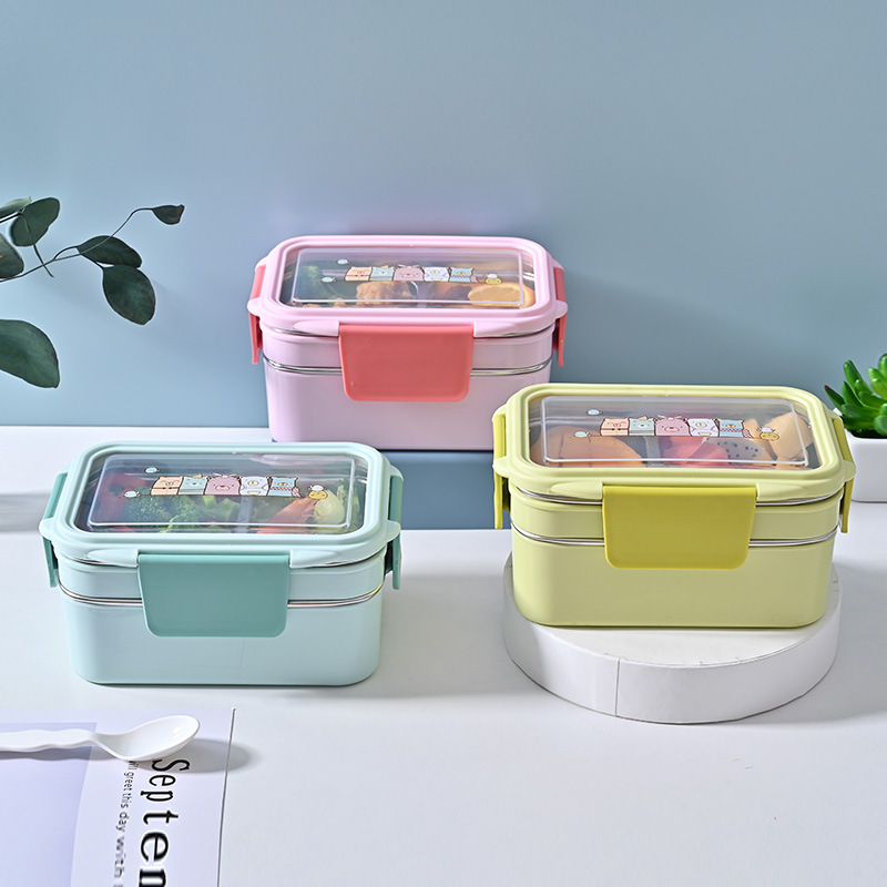 stainless steel insulated lunch box double-layer separated lunch box student office worker portable lunch box bento box suit