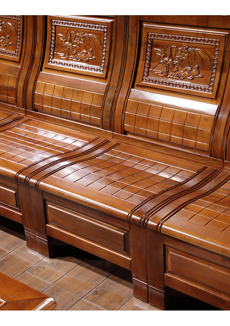 实木沙发组合新中式香樟木沙发贵妃转角仿古雕花储物客厅家具