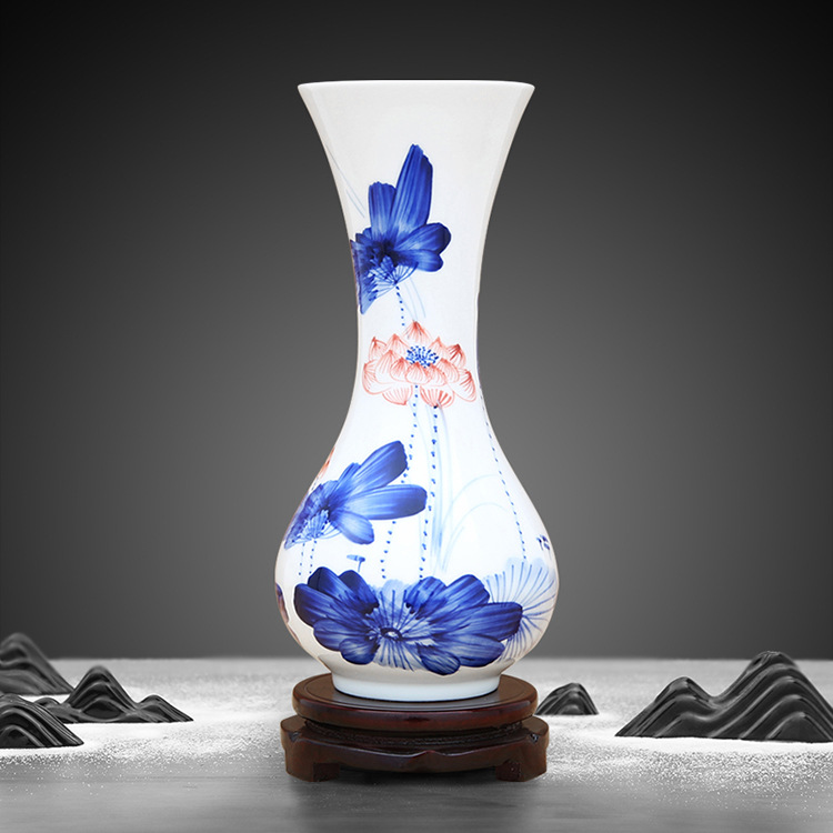 景德镇陶瓷器花瓶青花瓷斗彩手绘鉴赏瓶工艺品客厅摆件装饰品摆设