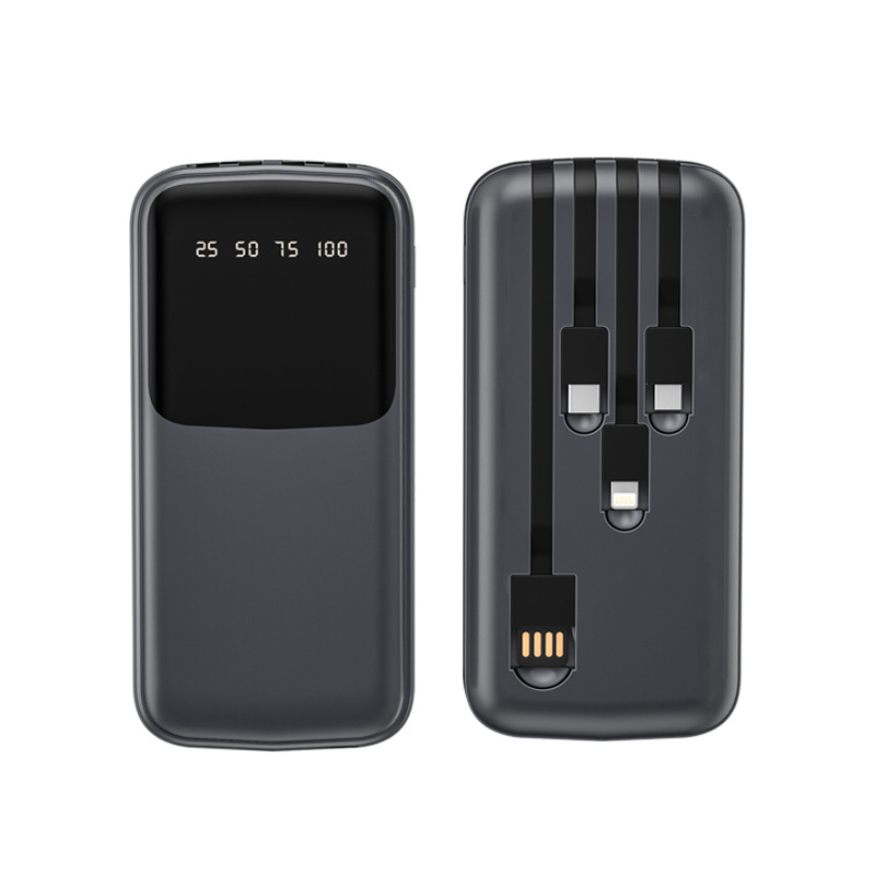 新款自带线充电宝超薄数显10000毫安大容量外贸礼品移动电源