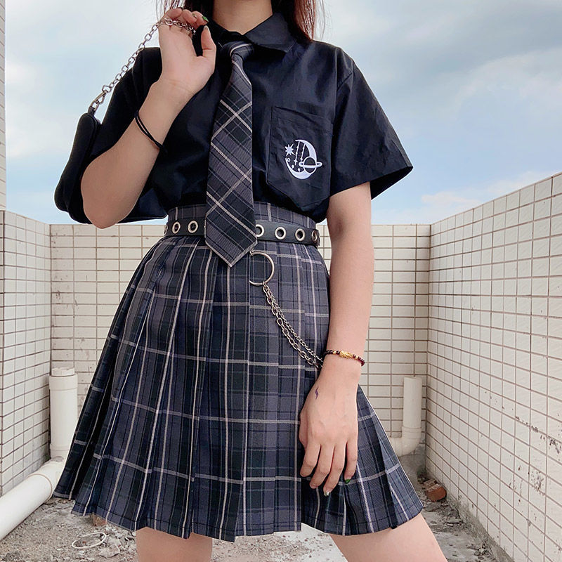 不良jk制服裙正版中学生套装/单件秋冬季学院风长袖衬衫格裙暗黑