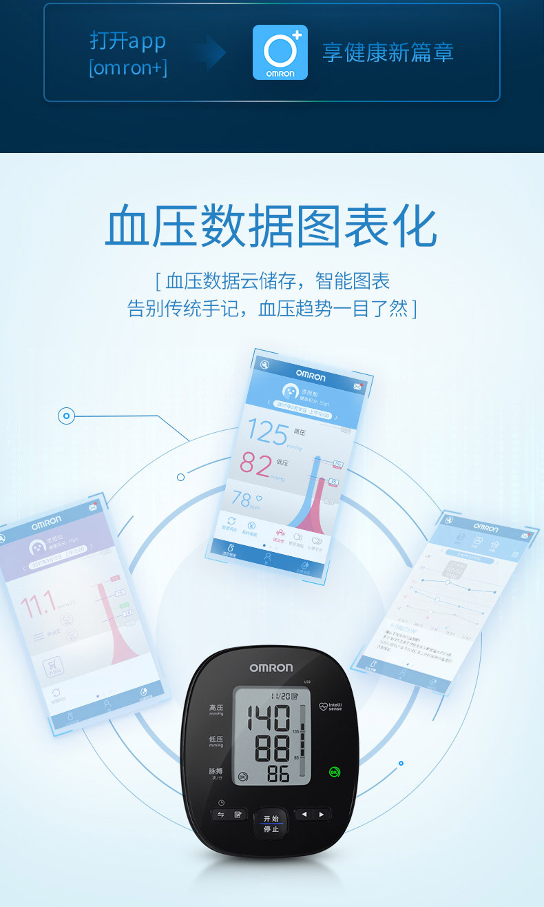 欧姆龙电子血压计家用上臂式医用蓝牙app智能血压u32