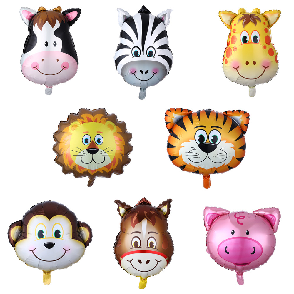 卡通动物铝膜气球中号动物头长颈鹿奶牛头动物铝膜装饰气球可散卖