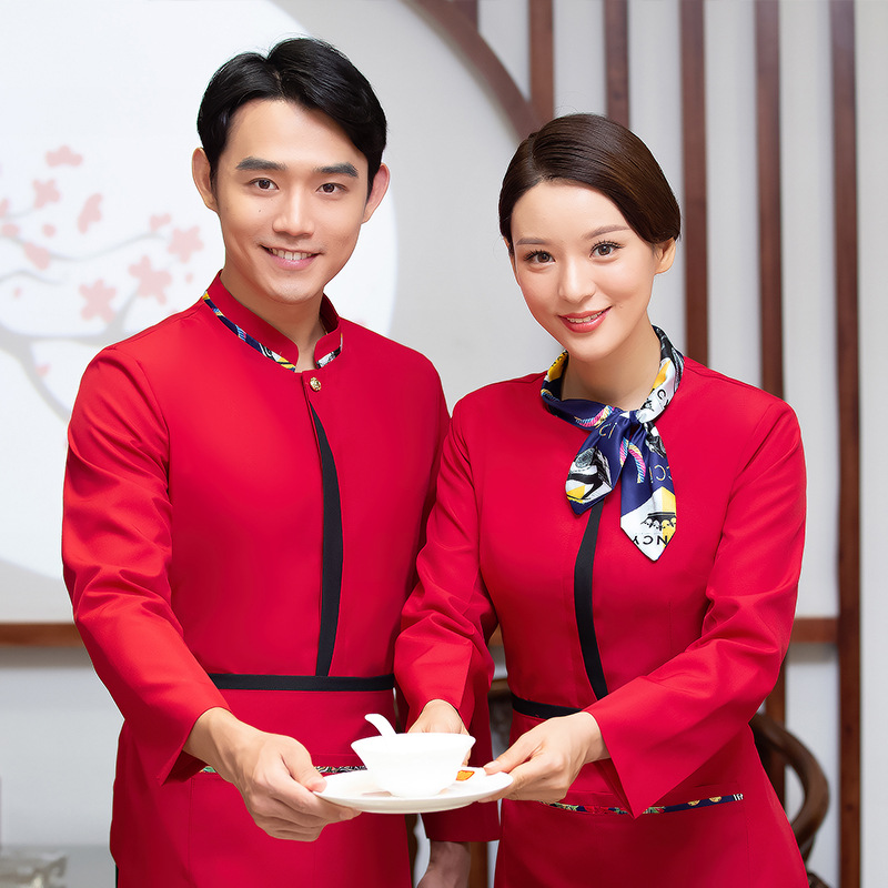 餐厅酒店服务员工作服女长袖餐饮饭店中餐火锅店中式农家乐套装