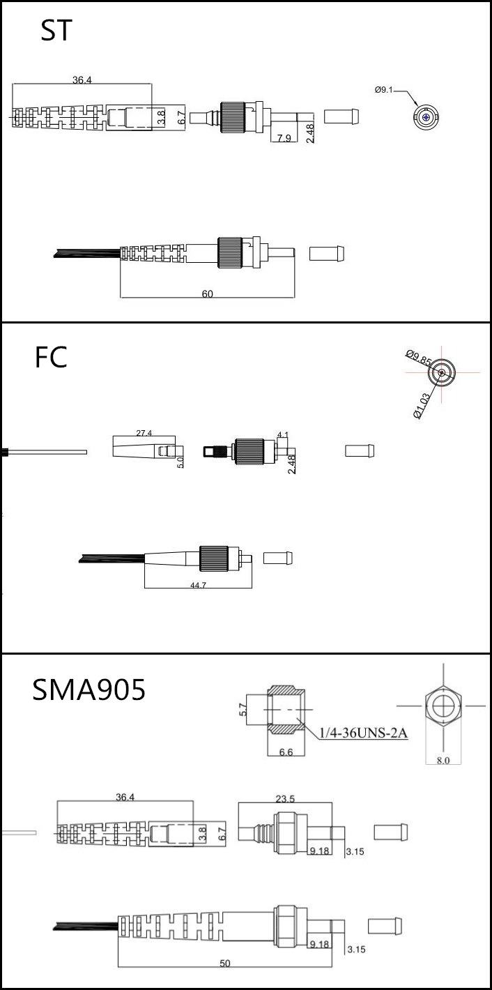 光纤头st fc sma905 1mm 980/1000um光纤连接器 塑料光纤接头